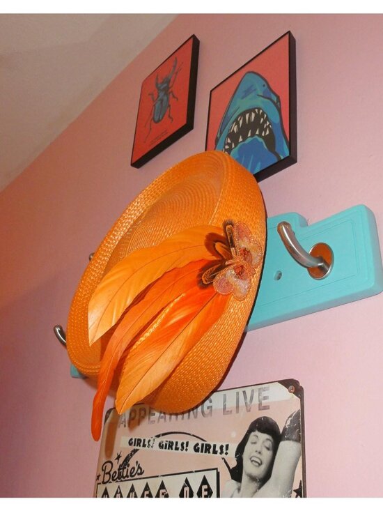 Vintage Orange Pillbox Hat w/ Feathers Sequins Butterfly pinup retro church 1960 main image 7